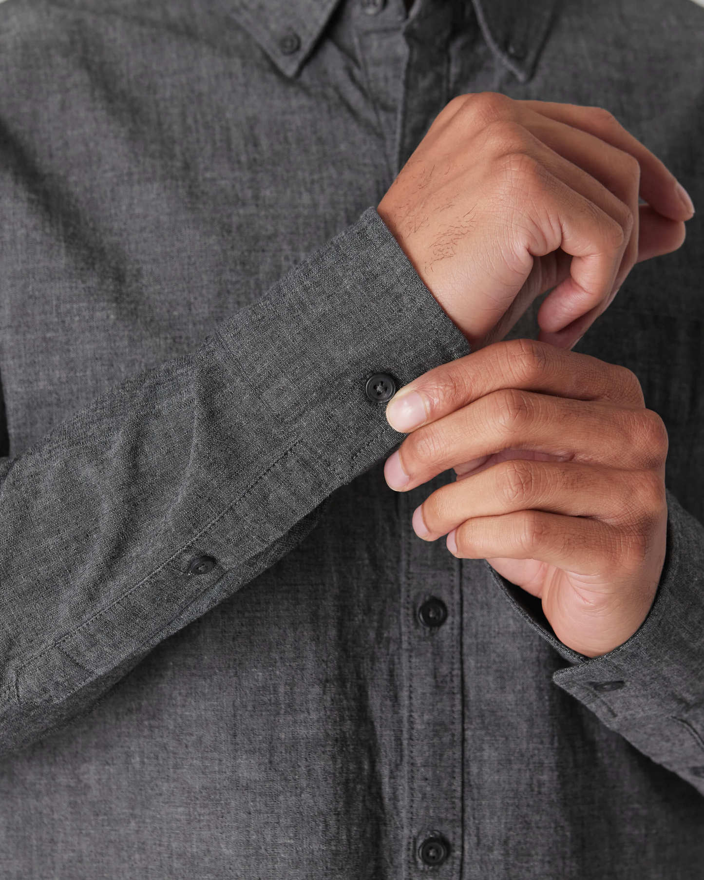 Black Wash Long Sleeve Chambray Shirt-VibeCloset