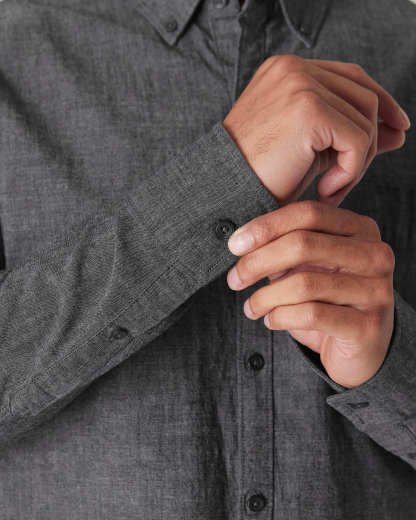 Black Wash Long Sleeve Chambray Shirt-VibeCloset