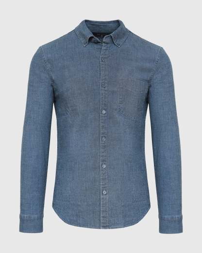 Light Indigo Wash Long Sleeve Chambray Shirt-VibeCloset
