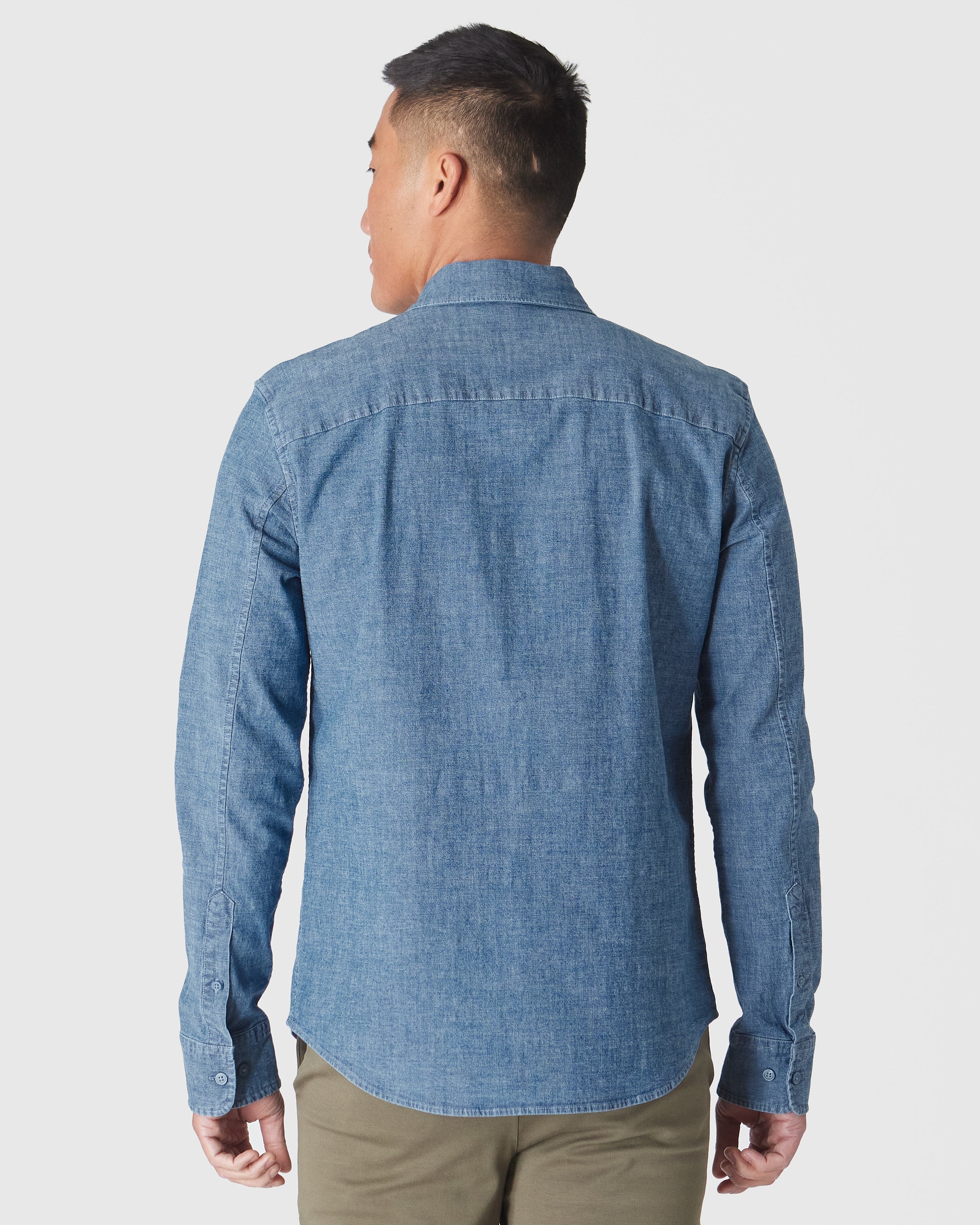 Light Indigo Wash Long Sleeve Chambray Shirt-VibeCloset