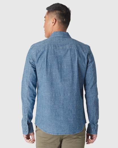 Light Indigo Wash Long Sleeve Chambray Shirt-VibeCloset