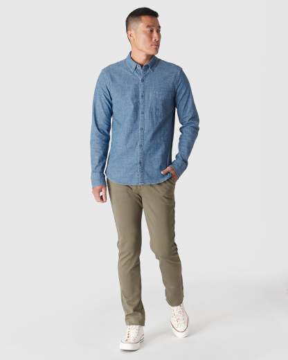 Light Indigo Wash Long Sleeve Chambray Shirt-VibeCloset