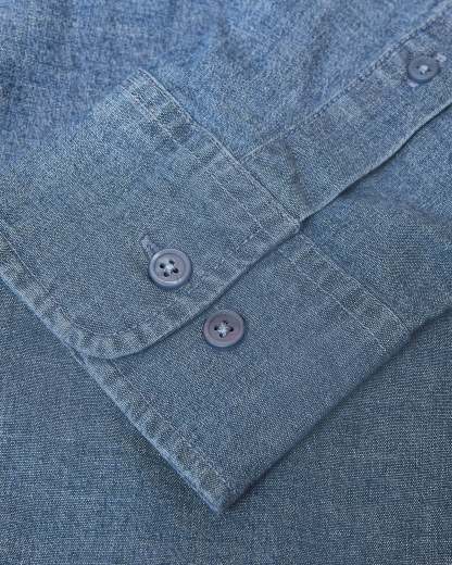 Light Indigo Wash Long Sleeve Chambray Shirt-VibeCloset
