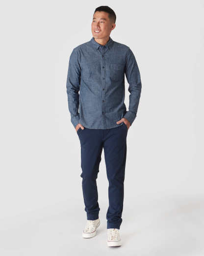 Black & Medium Indigo Wash Long Sleeve Chambray Shirt 2-Pack-VibeCloset