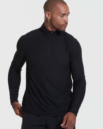 Black Active Quarter Zip Shirt-VibeCloset