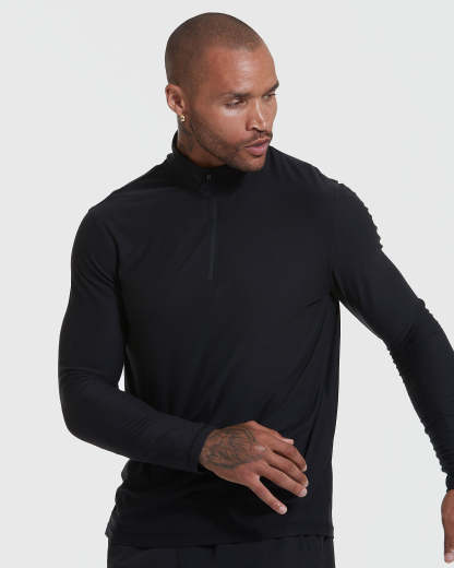 Black Active Quarter Zip Shirt-VibeCloset