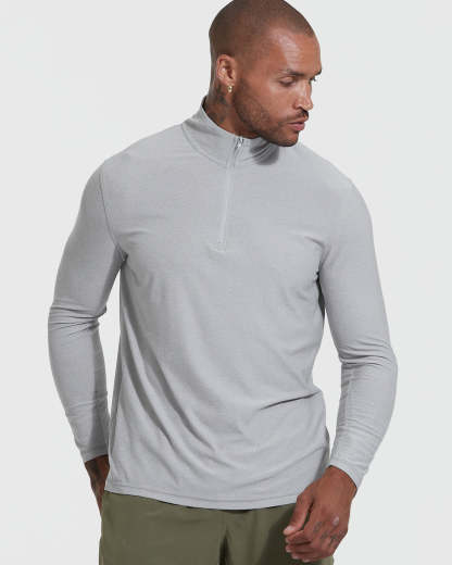 Light Heather Gray Active Quarter Zip Shirt-VibeCloset