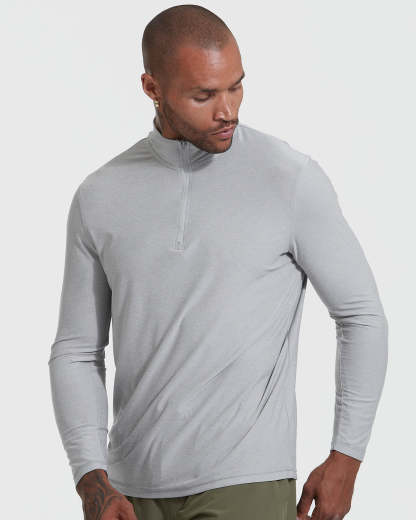 Light Heather Gray Active Quarter Zip Shirt-VibeCloset