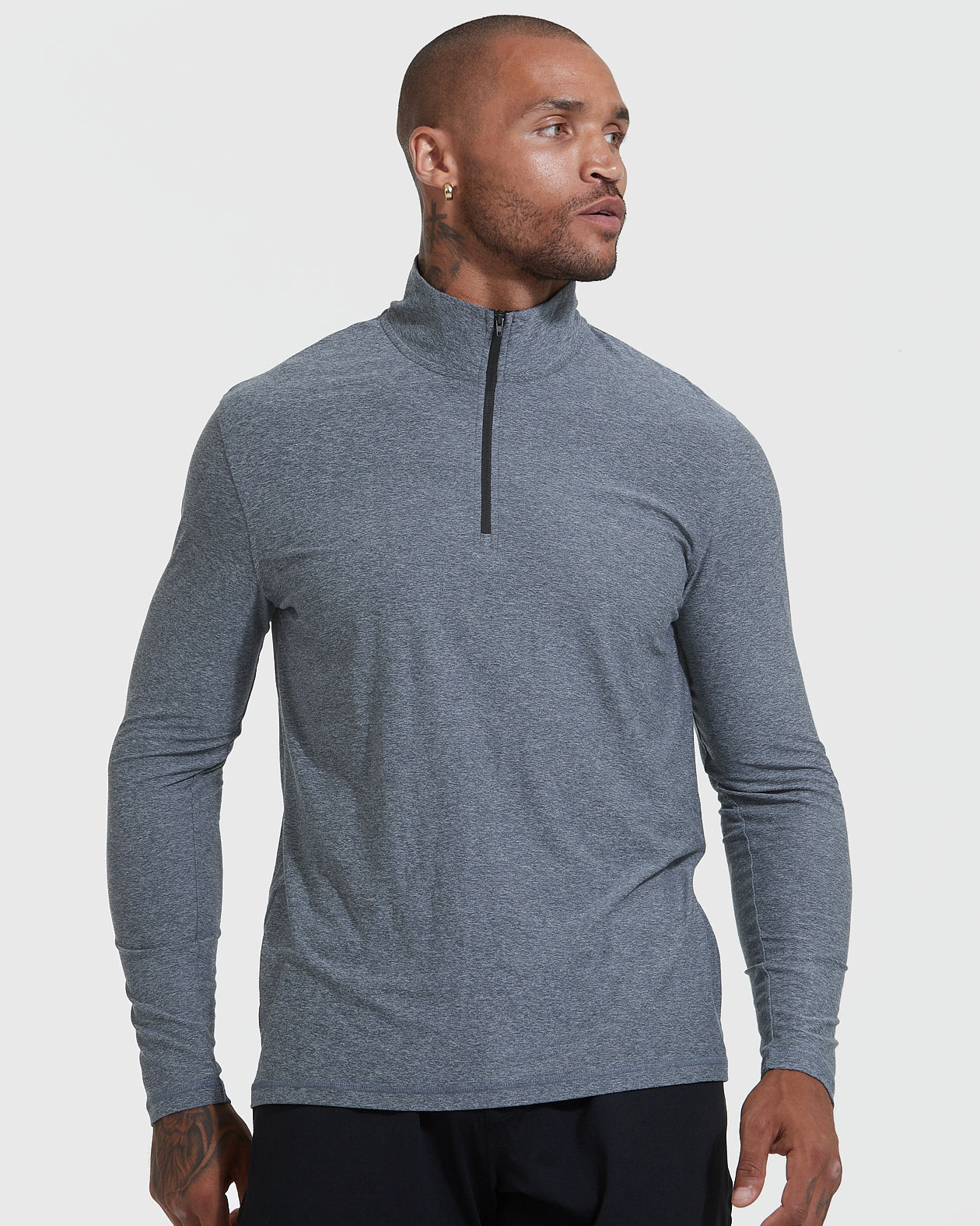 Heather Navy Active Quarter Zip Shirt-VibeCloset