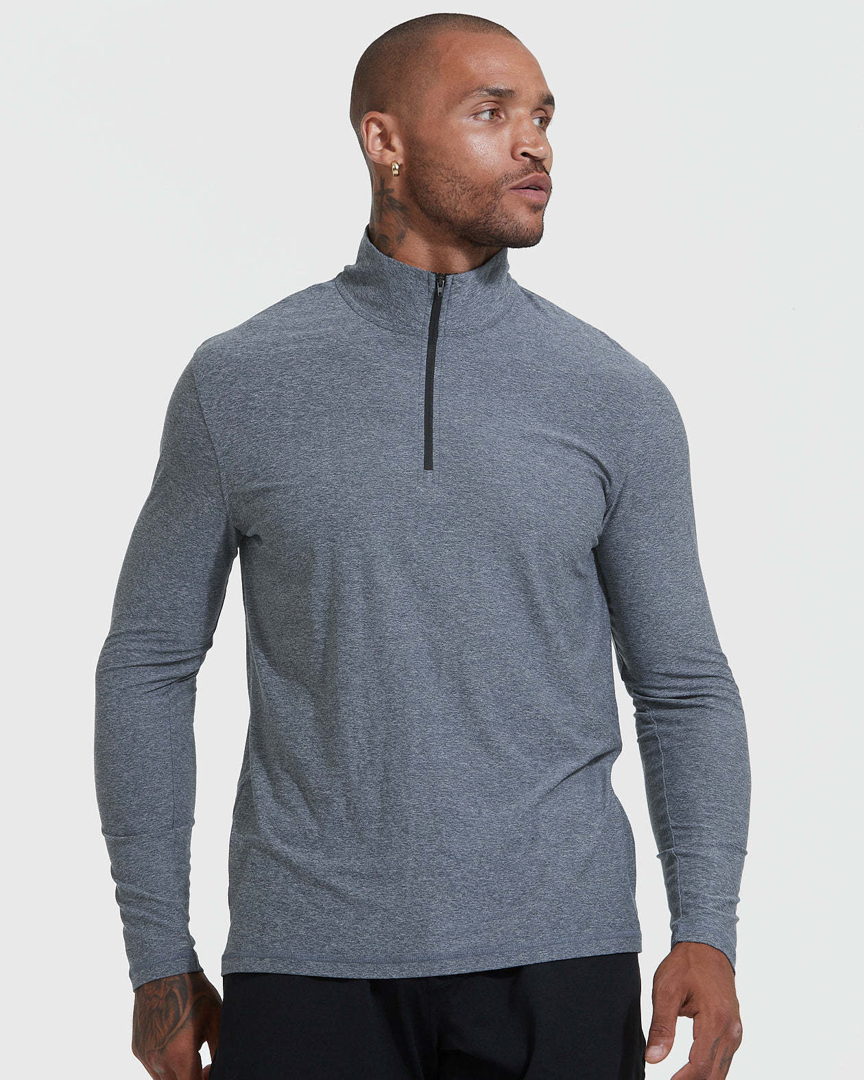 Heather Navy Active Quarter Zip Shirt-VibeCloset