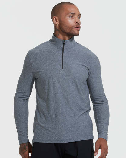 Heather Navy Active Quarter Zip Shirt-VibeCloset