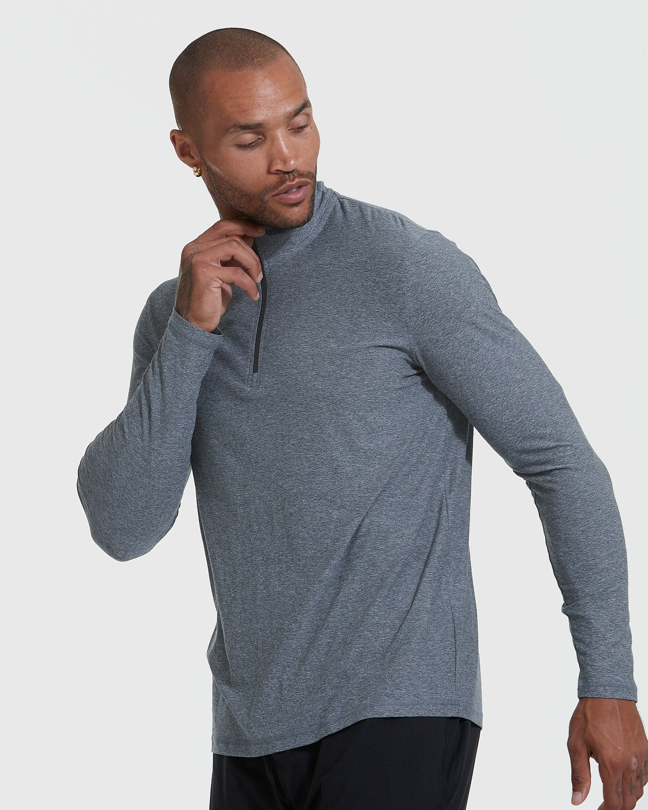 Heather Navy Active Quarter Zip Shirt-VibeCloset