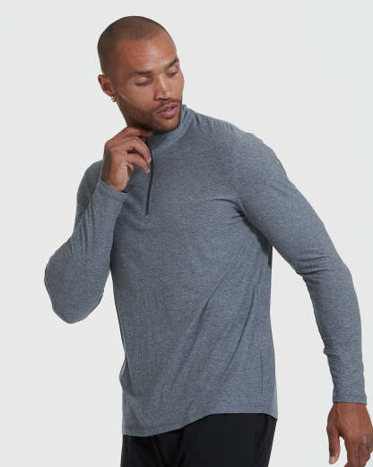 Heather Navy Active Quarter Zip Shirt-VibeCloset