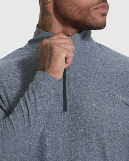 Heather Navy Active Quarter Zip Shirt-VibeCloset