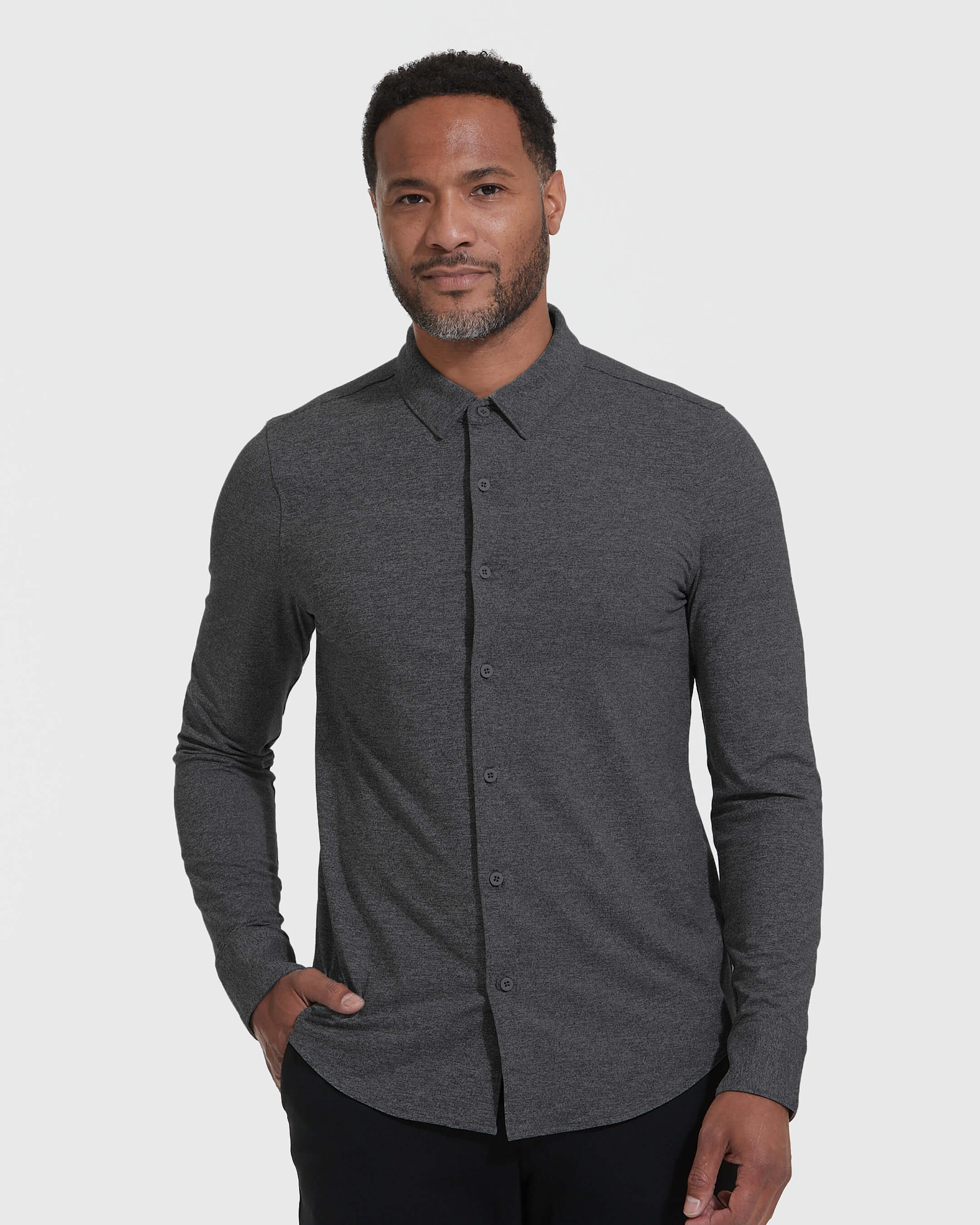 Charcoal Heather Long Sleeve Gray Do-It-All Comfort Shirt-VibeCloset