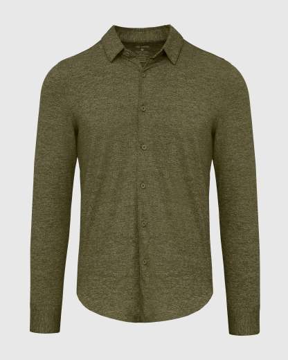 Dark Heather Military Green Long Sleeve Do-It-All Comfort Shirt-VibeCloset