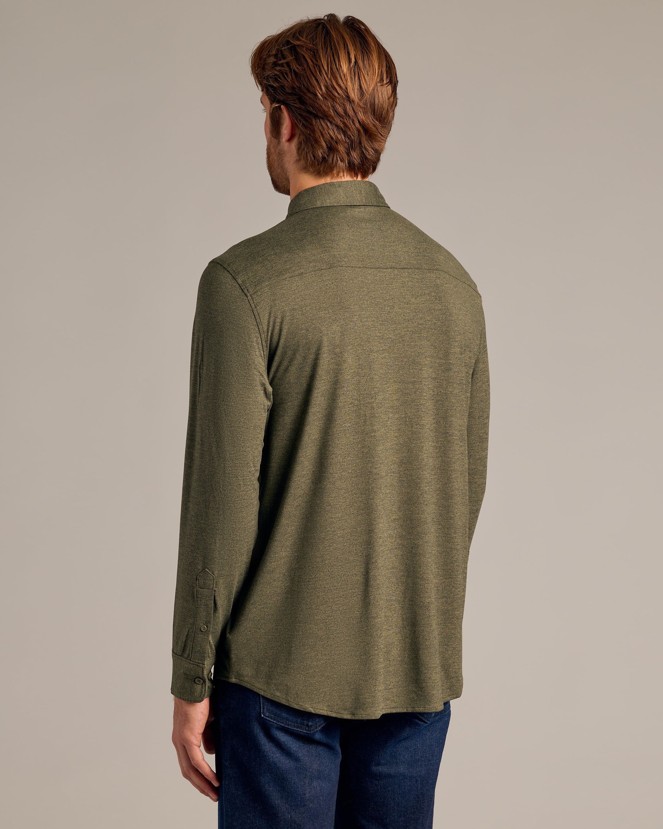 Dark Heather Military Green Long Sleeve Do-It-All Comfort Shirt-VibeCloset