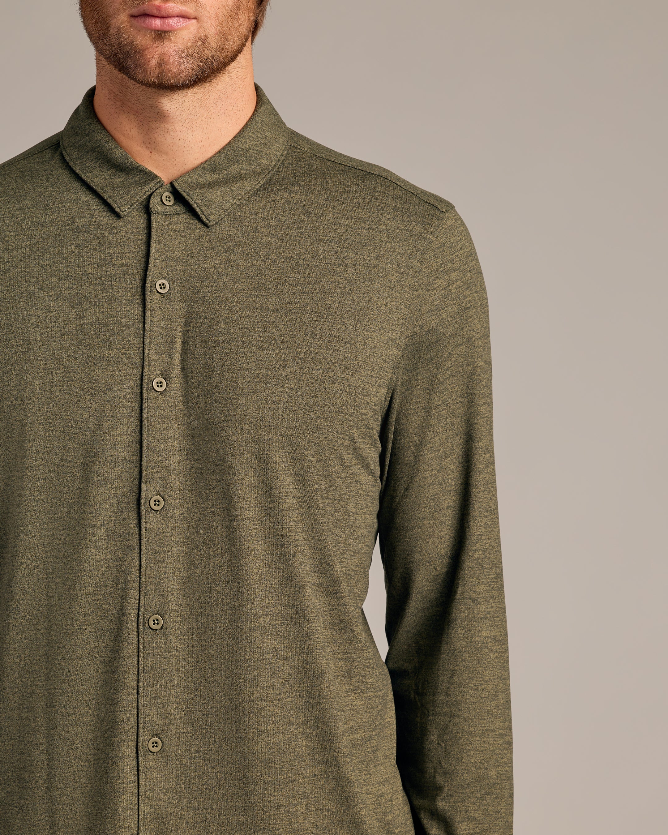 Dark Heather Military Green Long Sleeve Do-It-All Comfort Shirt-VibeCloset