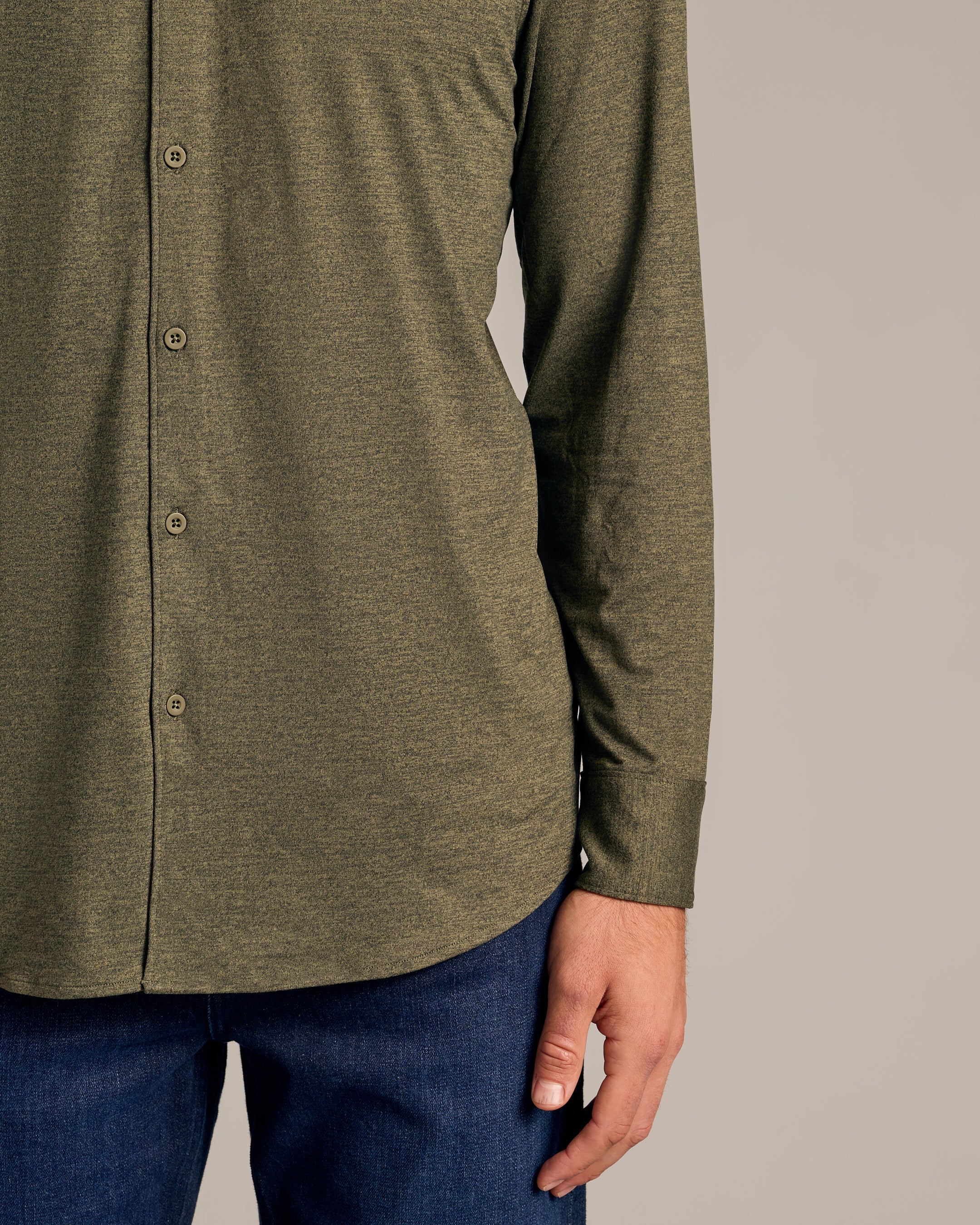 Dark Heather Military Green Long Sleeve Do-It-All Comfort Shirt-VibeCloset