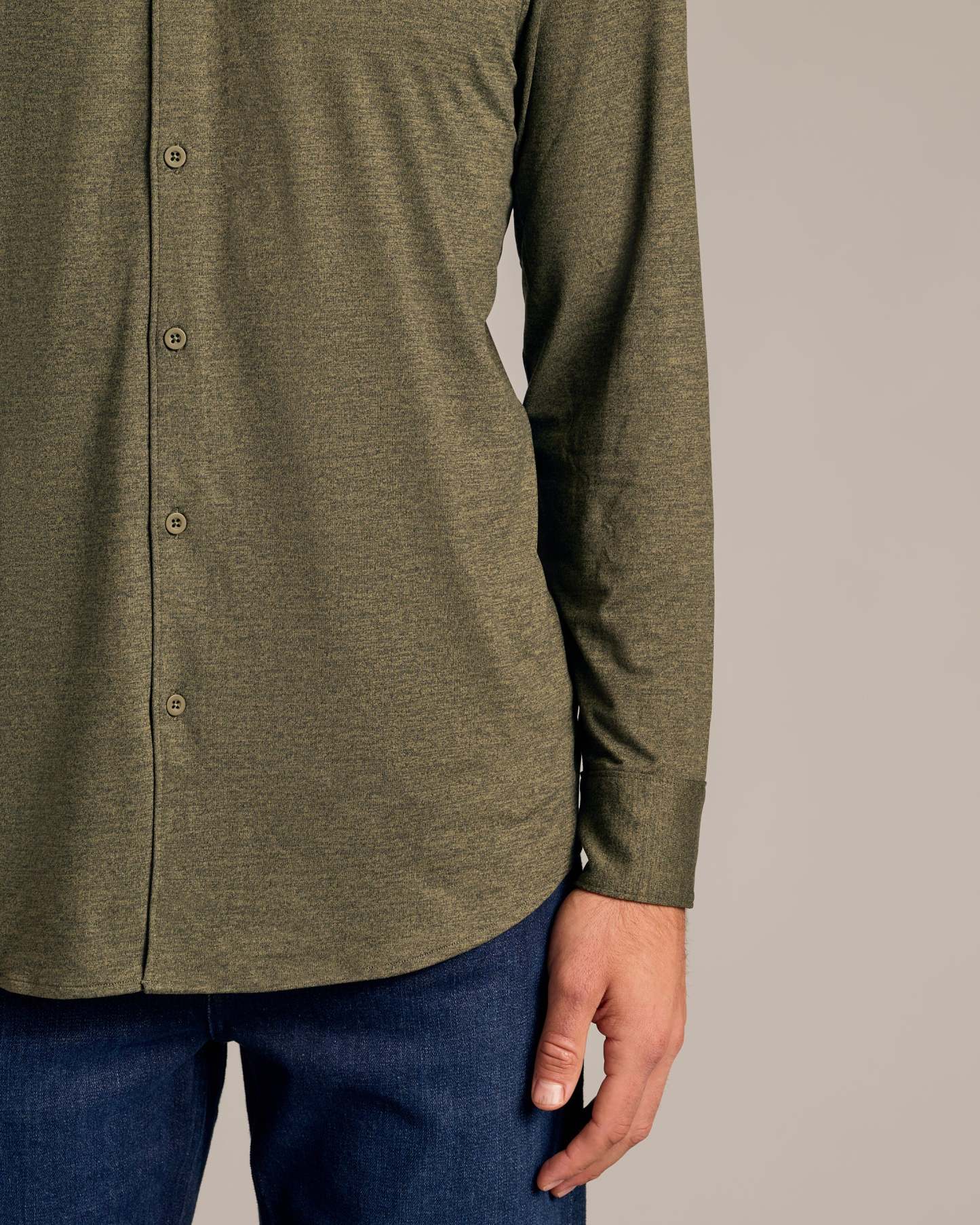 Dark Heather Military Green Long Sleeve Do-It-All Comfort Shirt-VibeCloset