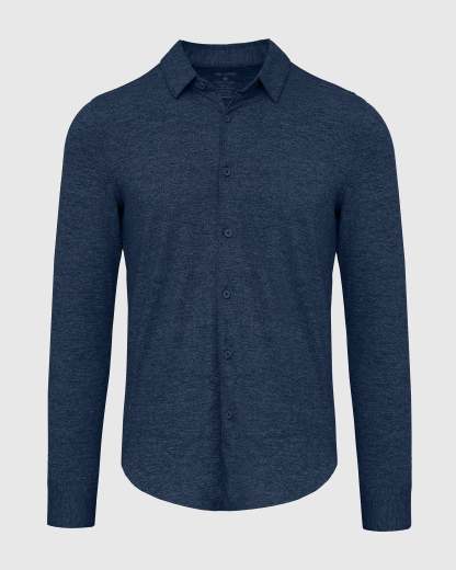 Dark Heather Navy Long Sleeve Do-It-All Comfort Shirt-VibeCloset