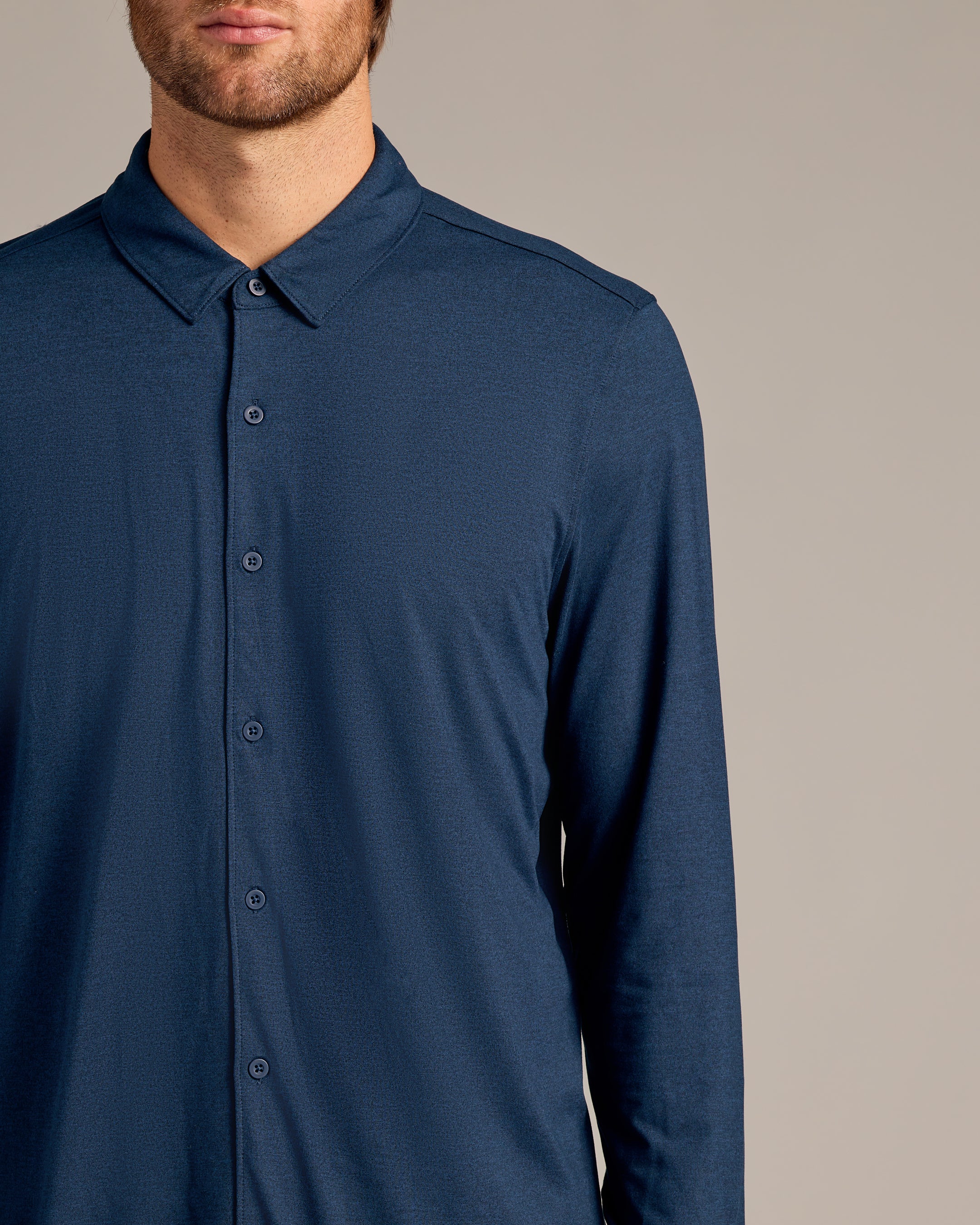 Dark Heather Navy Long Sleeve Do-It-All Comfort Shirt-VibeCloset