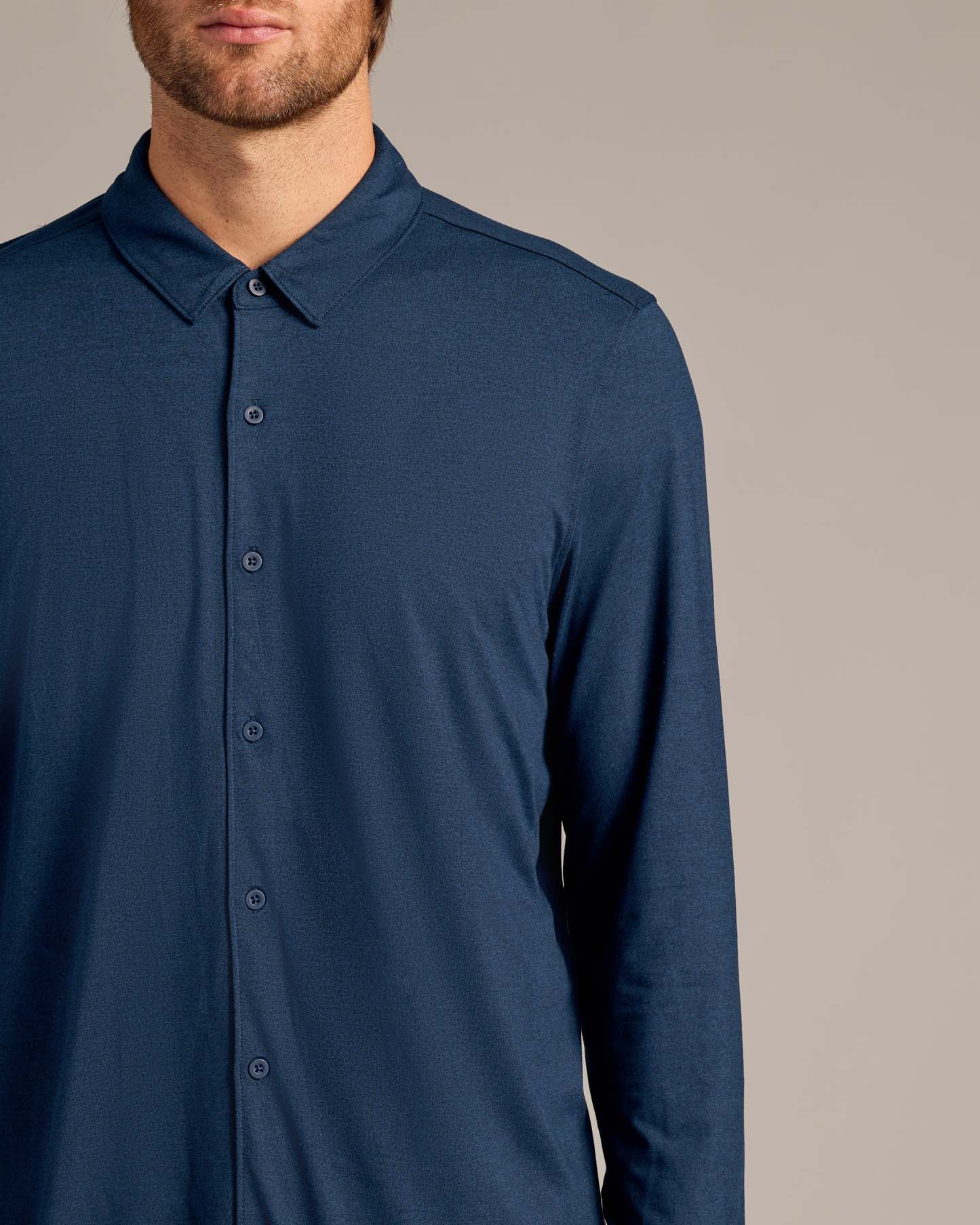 Dark Heather Navy Long Sleeve Do-It-All Comfort Shirt-VibeCloset