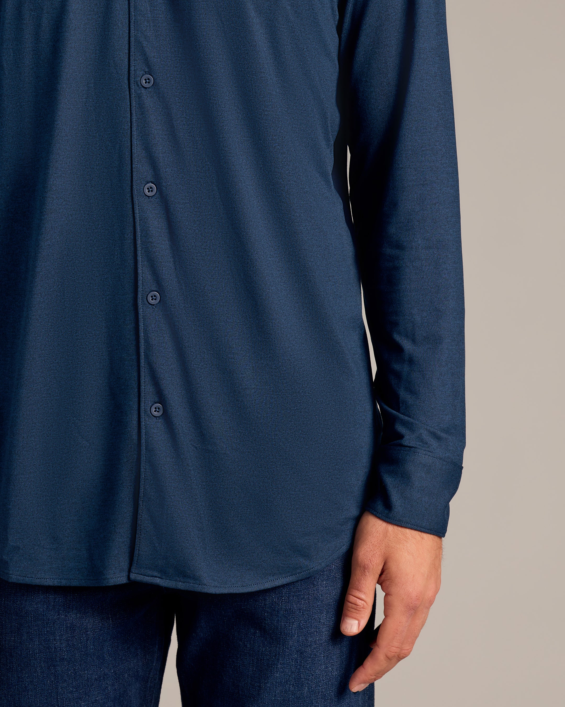 Dark Heather Navy Long Sleeve Do-It-All Comfort Shirt-VibeCloset