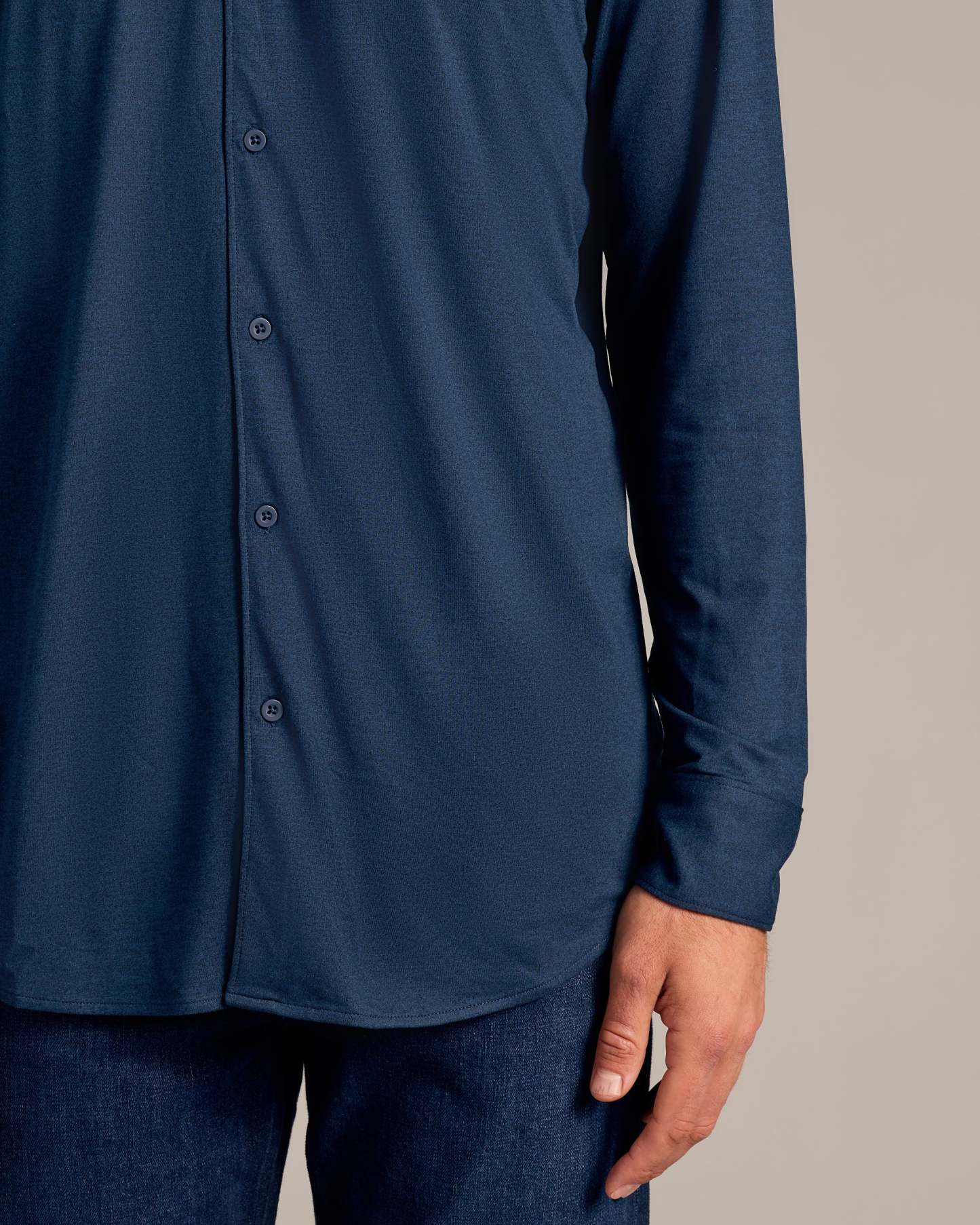 Dark Heather Navy Long Sleeve Do-It-All Comfort Shirt-VibeCloset