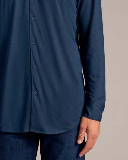 Dark Heather Navy Long Sleeve Do-It-All Comfort Shirt-VibeCloset