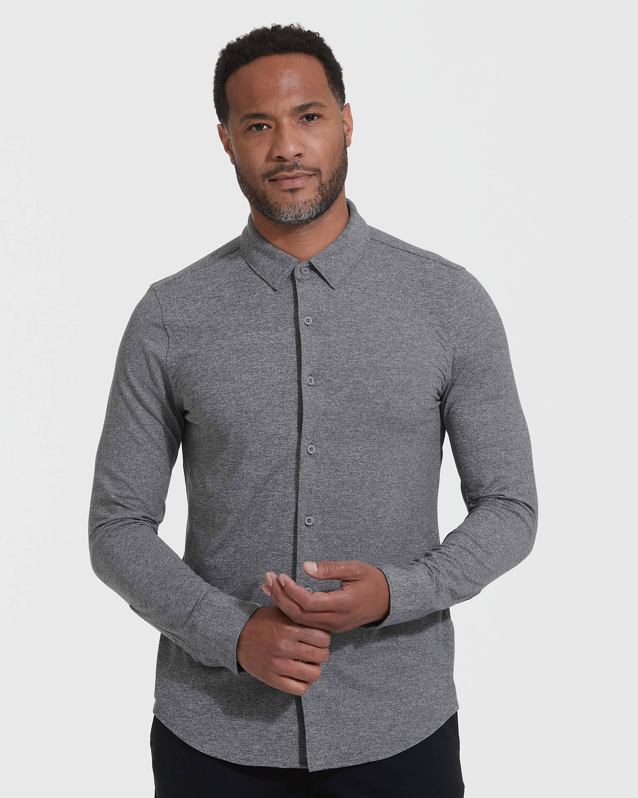 Heather Gray Long Sleeve Do-It-All Comfort Shirt-VibeCloset