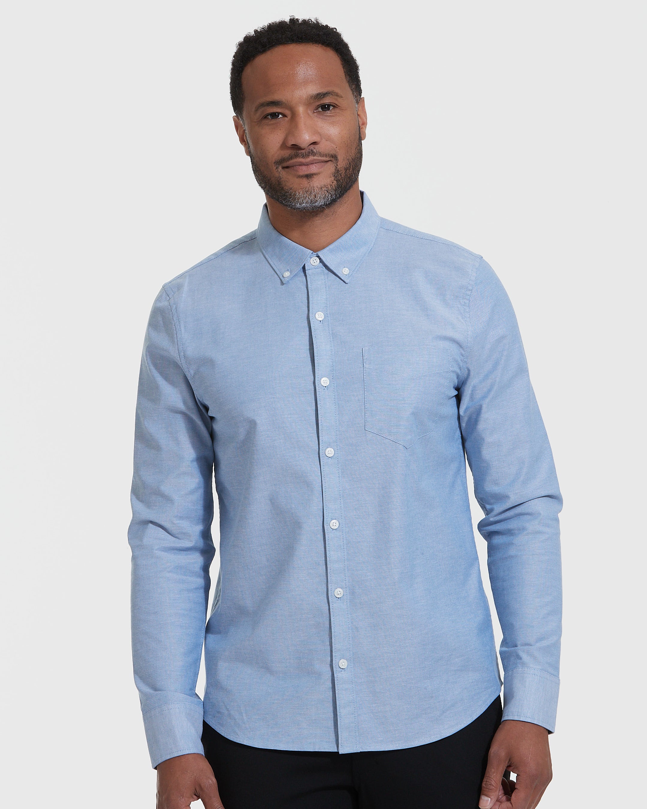 Blue and White Stretch Oxford Long Sleeve Shirt 2-Pack-VibeCloset
