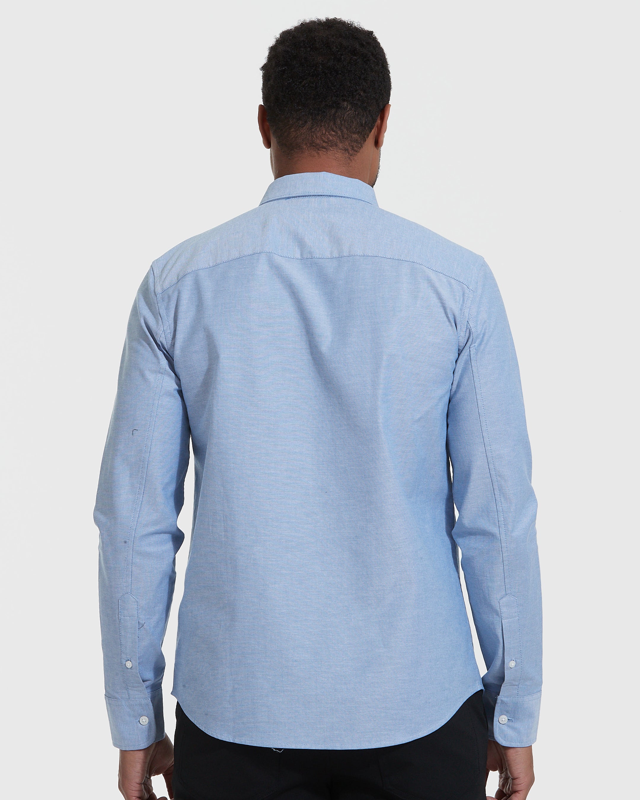 Banker Blue Stretch Oxford Long Sleeve Shirt-VibeCloset