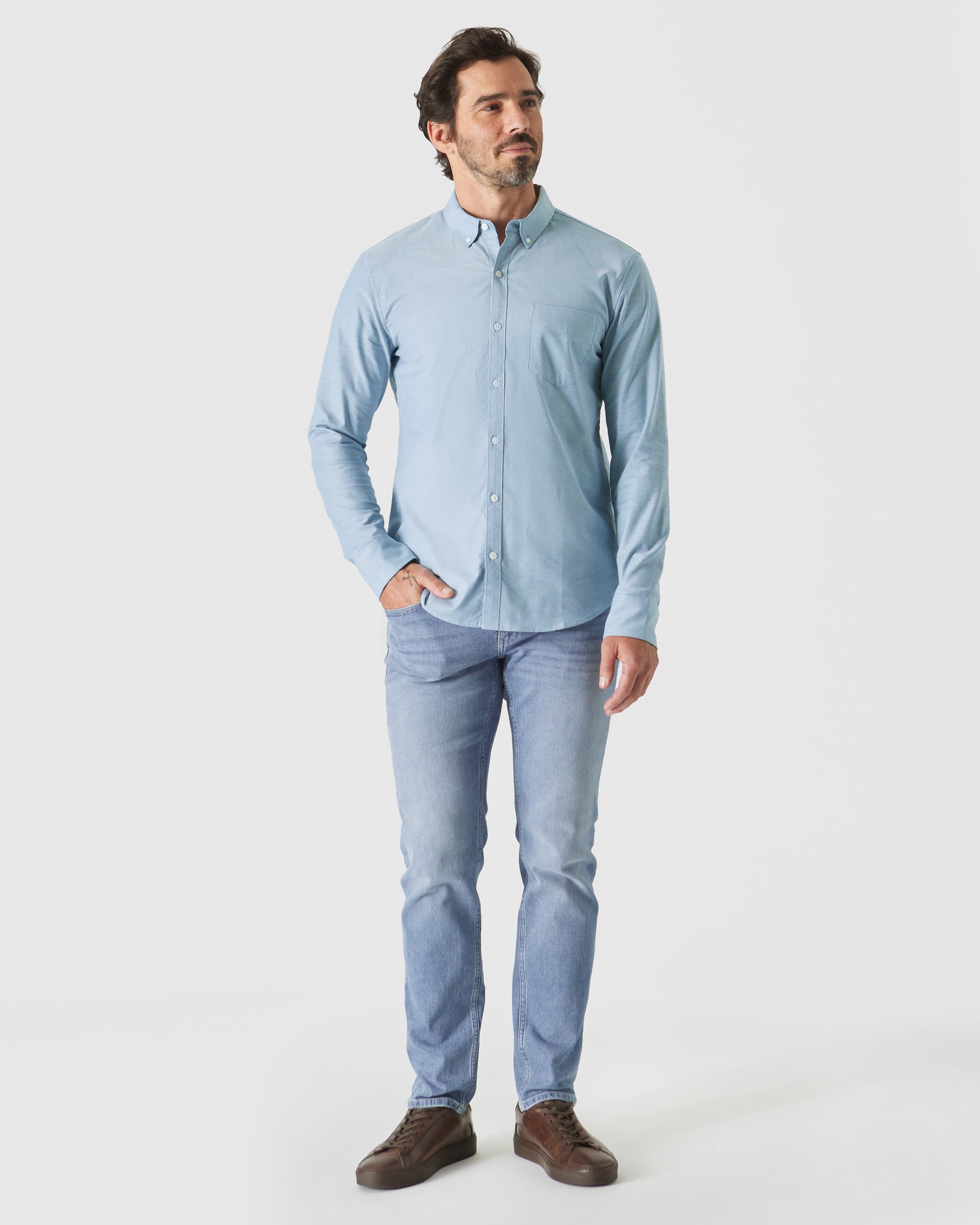 Harbor Stretch Oxford Long Sleeve Shirt-VibeCloset
