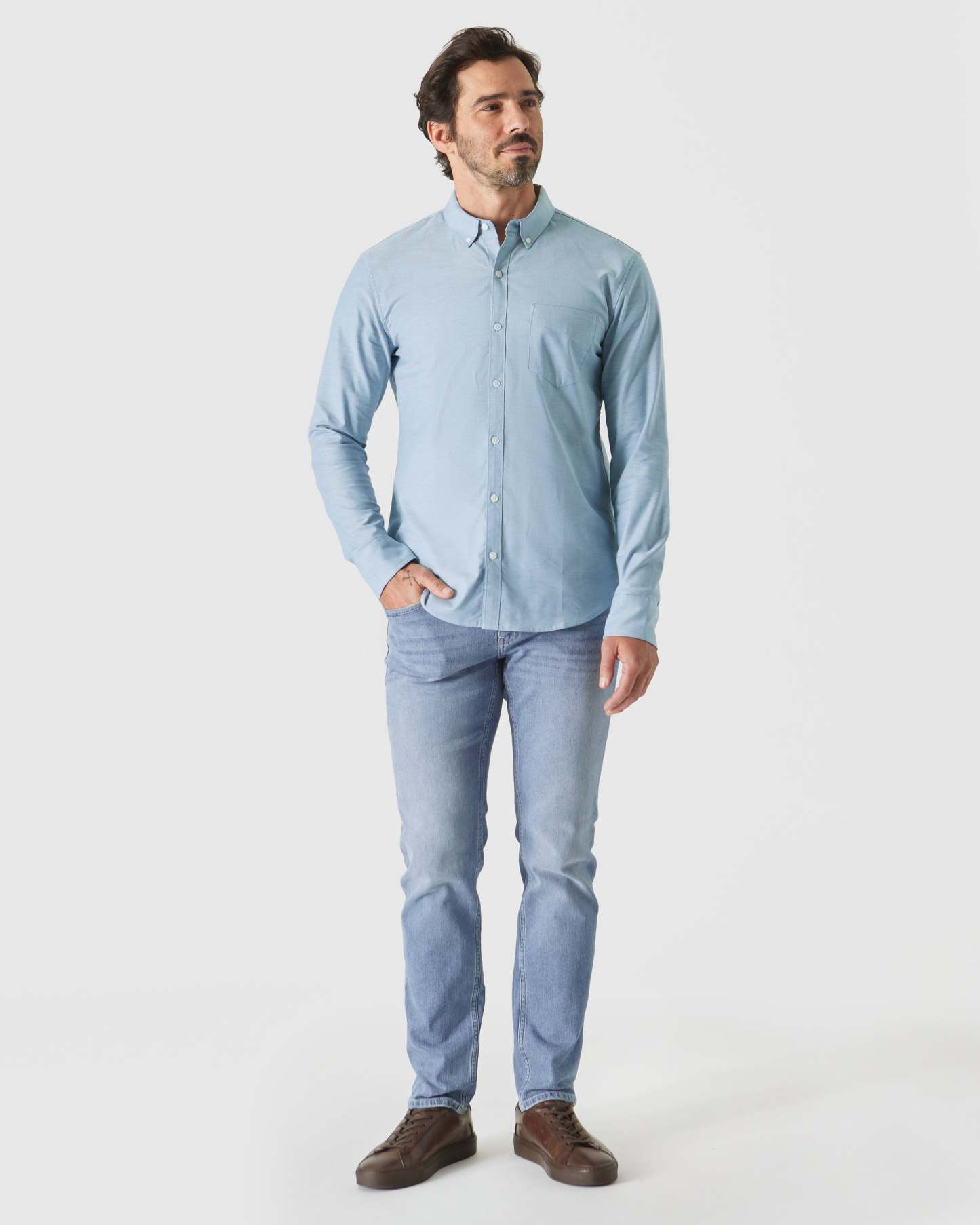 Harbor Stretch Oxford Long Sleeve Shirt-VibeCloset