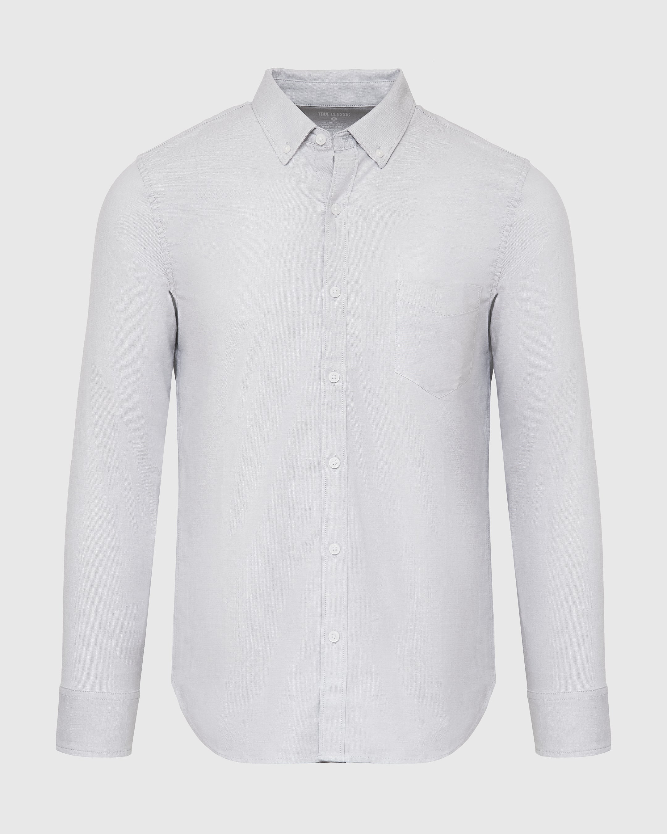 Light Gray Stretch Oxford Long Sleeve Shirt-VibeCloset