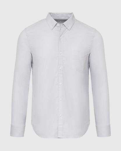 Light Gray Stretch Oxford Long Sleeve Shirt-VibeCloset