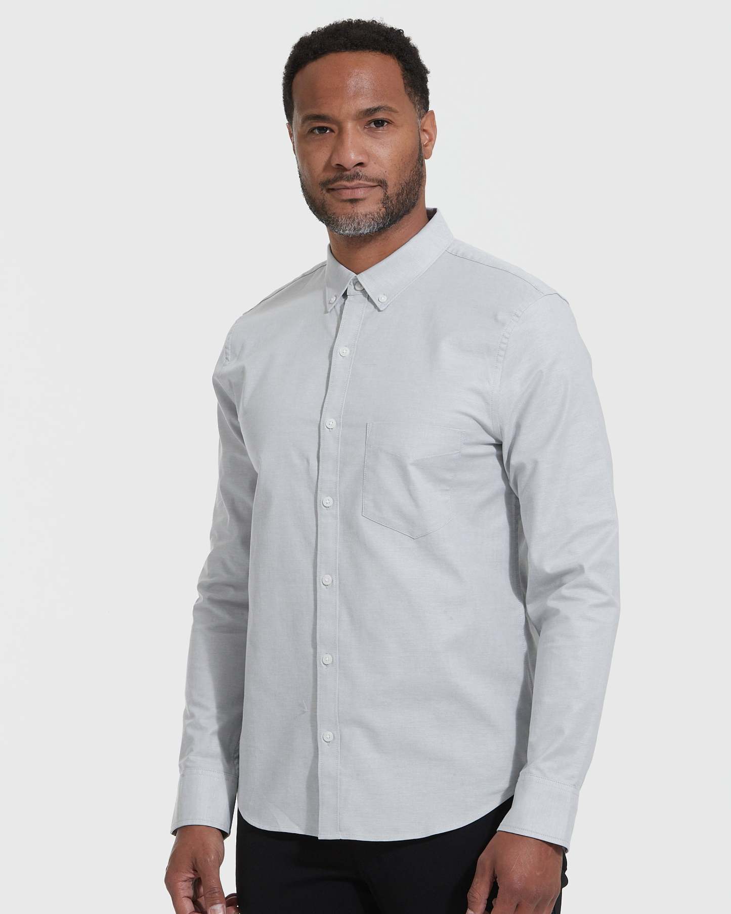 Light Gray Stretch Oxford Long Sleeve Shirt-VibeCloset