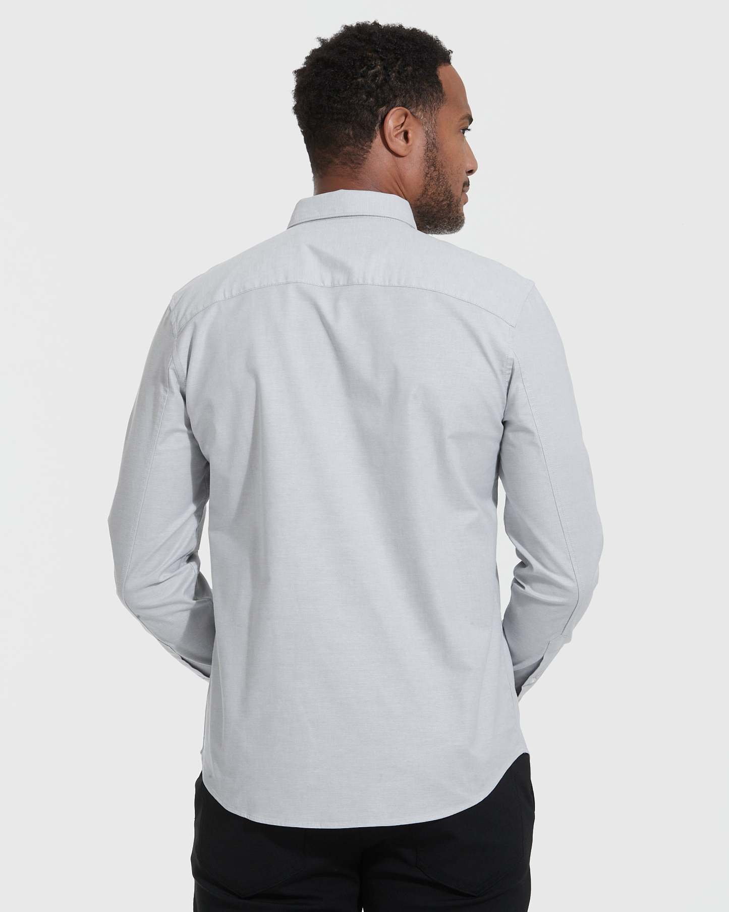 Light Gray Stretch Oxford Long Sleeve Shirt-VibeCloset