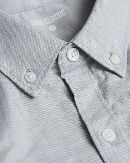 Light Gray Stretch Oxford Long Sleeve Shirt-VibeCloset