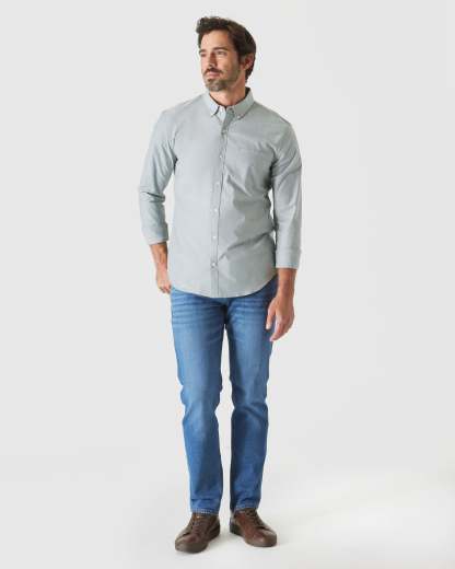 Moss Stretch Oxford Long Sleeve Shirt-VibeCloset