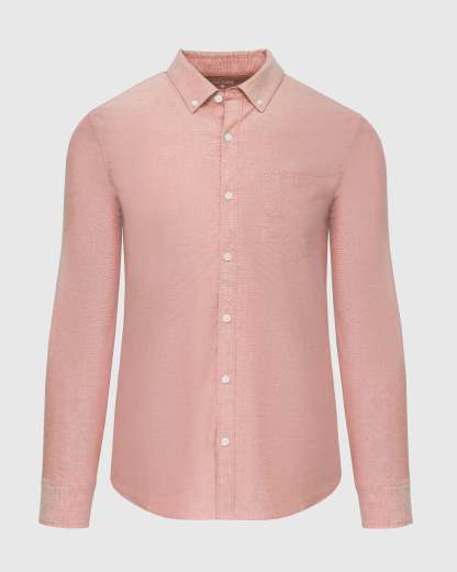 Peach Stretch Oxford Long Sleeve Shirt-VibeCloset