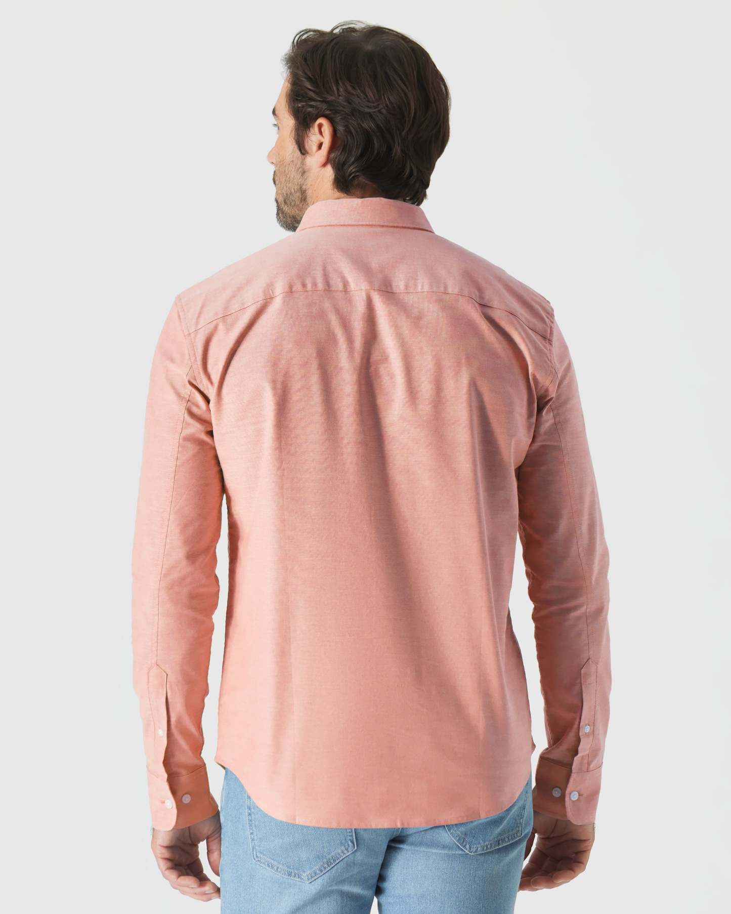 Peach Stretch Oxford Long Sleeve Shirt-VibeCloset
