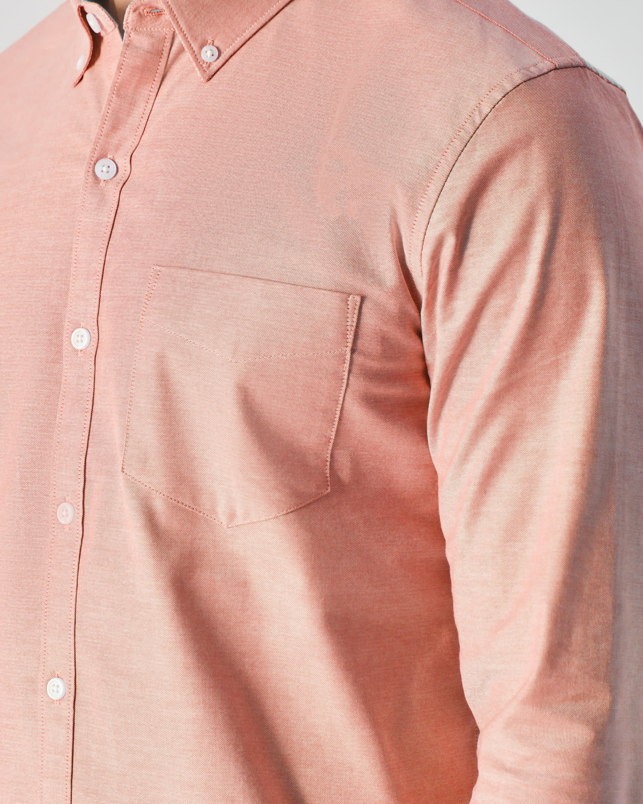 Peach Stretch Oxford Long Sleeve Shirt-VibeCloset