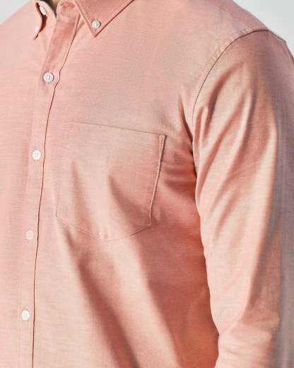 Peach Stretch Oxford Long Sleeve Shirt-VibeCloset