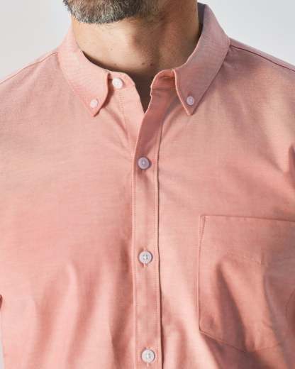 Peach Stretch Oxford Long Sleeve Shirt-VibeCloset