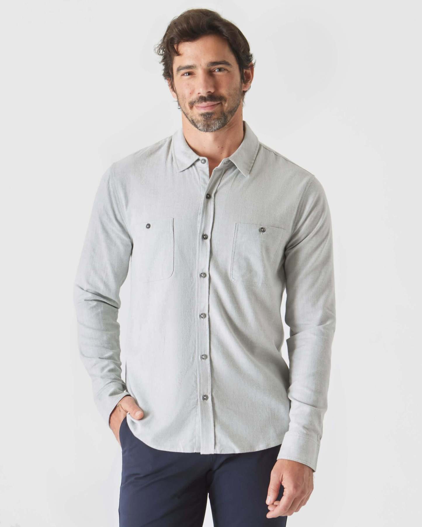 Heather Gray Long Sleeve Lightweight Flannel Shirt-VibeCloset