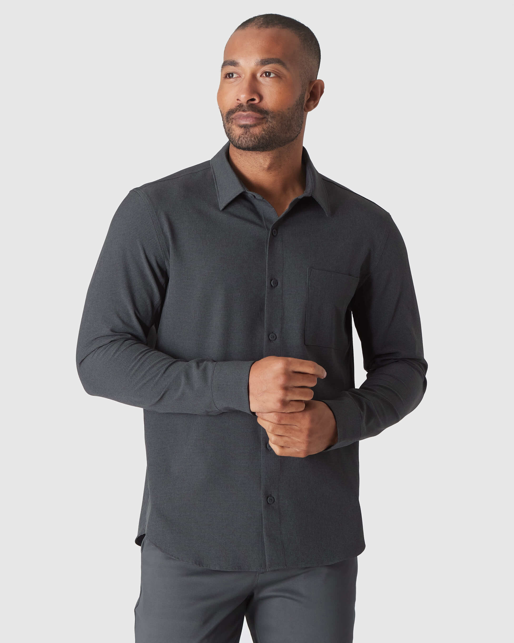 Charcoal & Heather Navy Ripstop Long Sleeve Commuter Shirt 2-Pack-VibeCloset