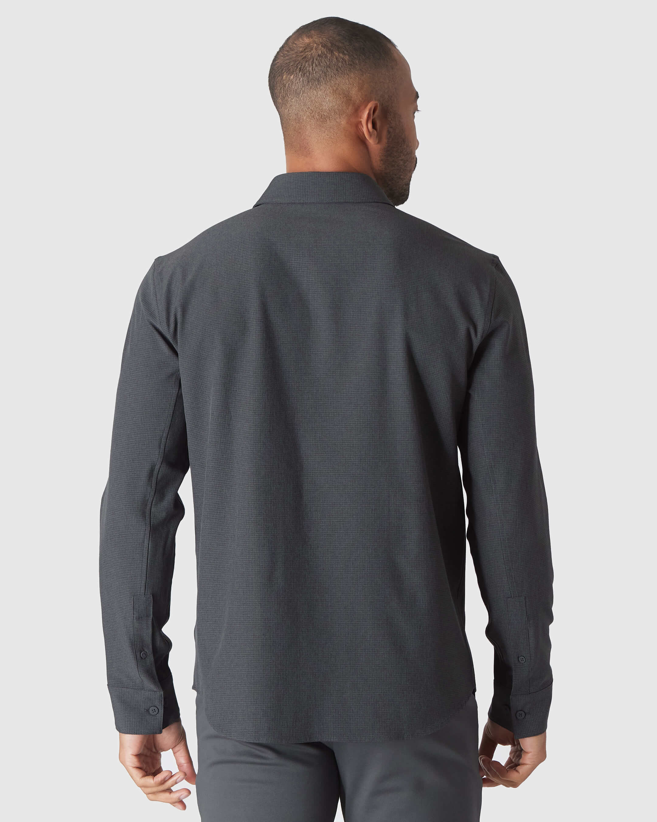 Charcoal Heather Gray Long Sleeve Ripstop Commuter Shirt-VibeCloset
