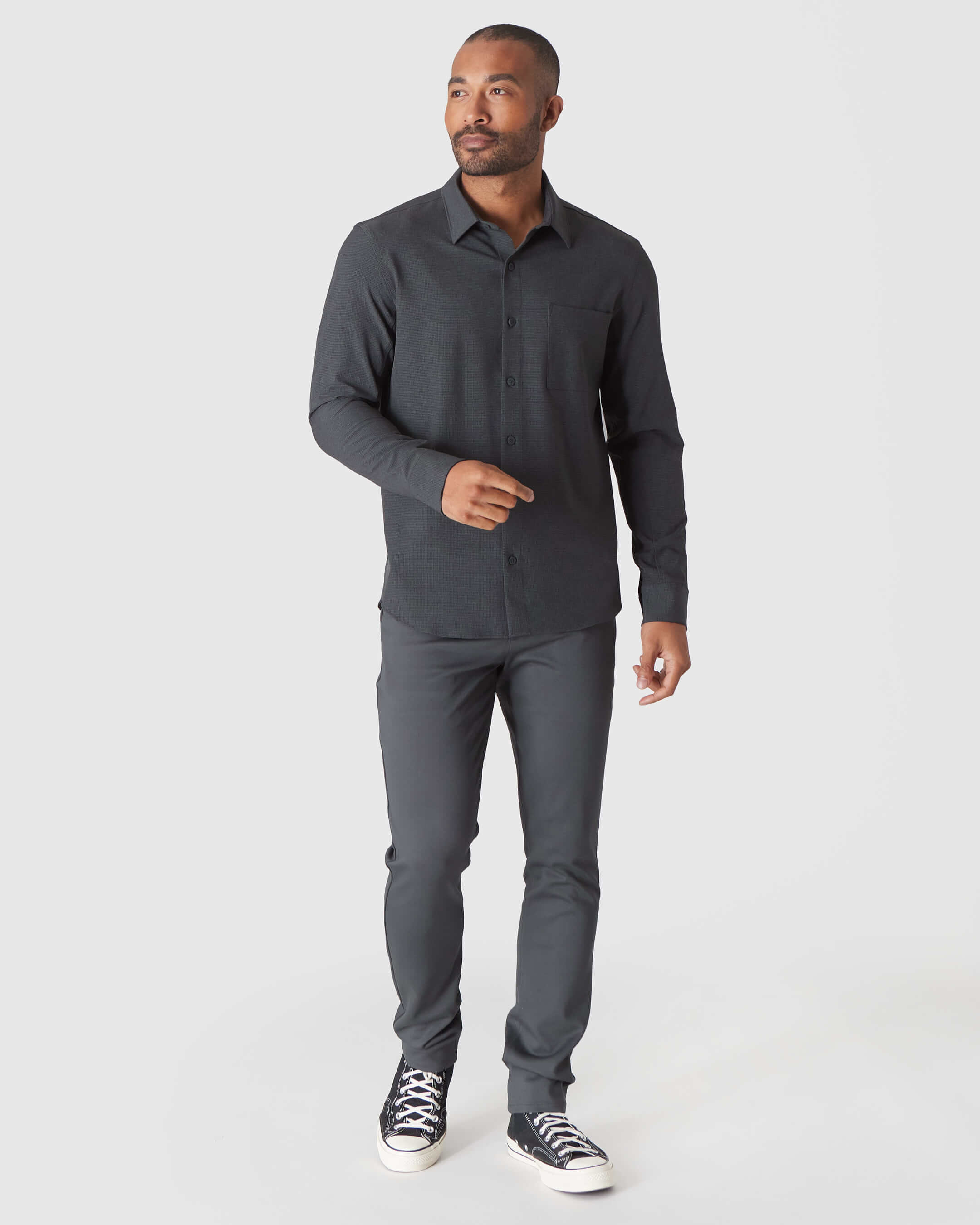 Charcoal Heather Gray Long Sleeve Ripstop Commuter Shirt-VibeCloset